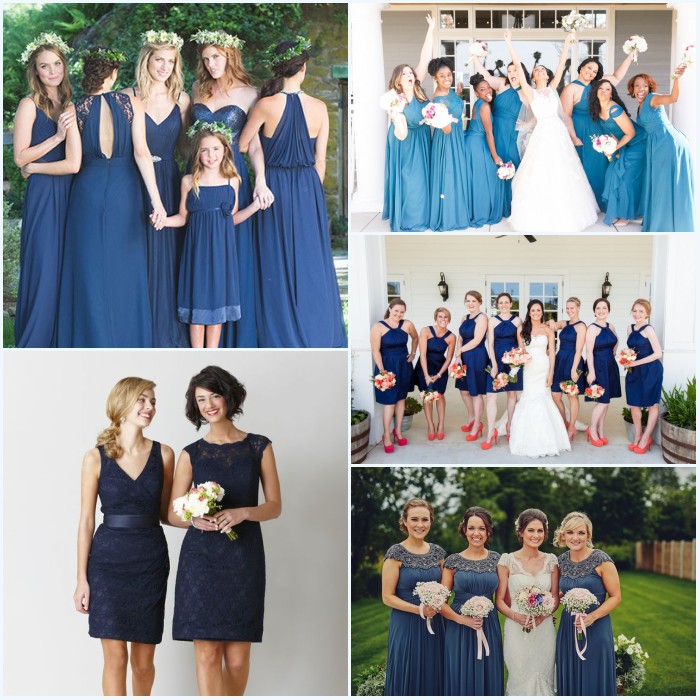 demoiselles d'honneur en robes de nuance bleu