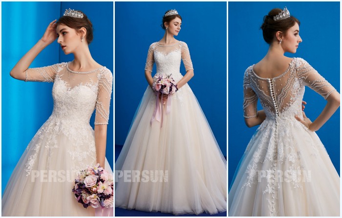 robe de mariée hivernal princesse à manche embelli de bijoux tendance 2019