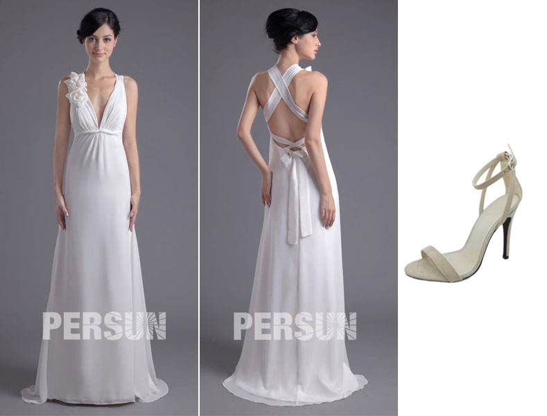 robe demoiselle d'honneur blanche et sandale simple