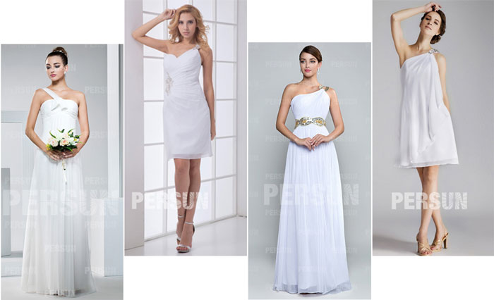 robes de demoiselle d'honneur blanches asymétrique courtes et longues