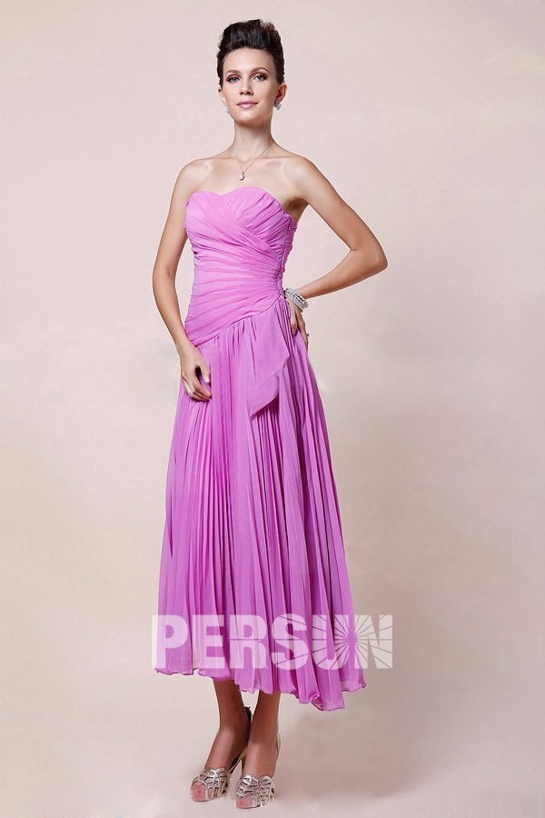 robe demoiselle d'honneur violette midi bustier couer plissé