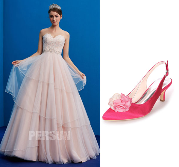 robe de mariée princesse et Slingback rose bonbon