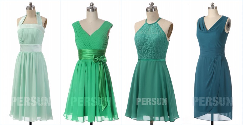robes de demoiselle d'honneur courtes en nuance verte