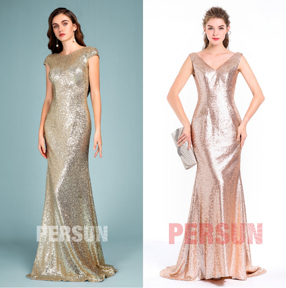 robe demoiselle honneur longue sirène en paillettes scintillants
