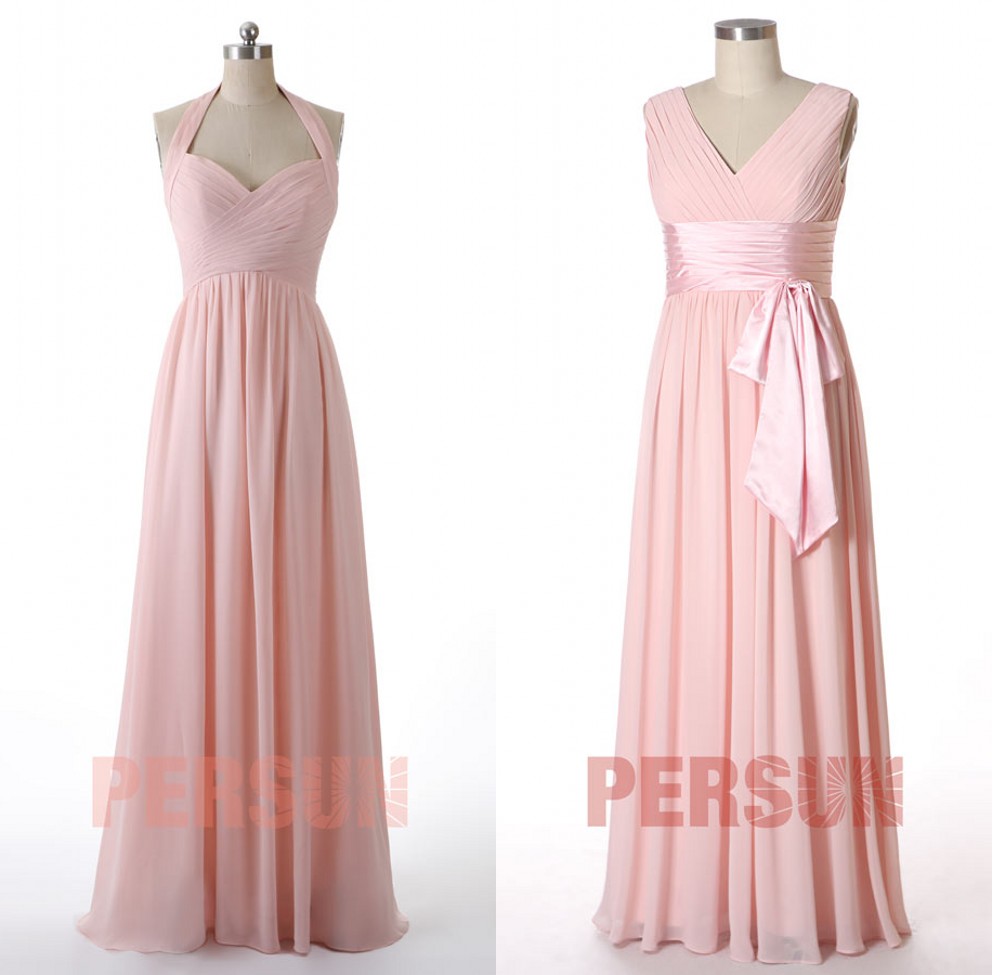 robe demoiselle d'honneur longue rose pâle bustier drapé