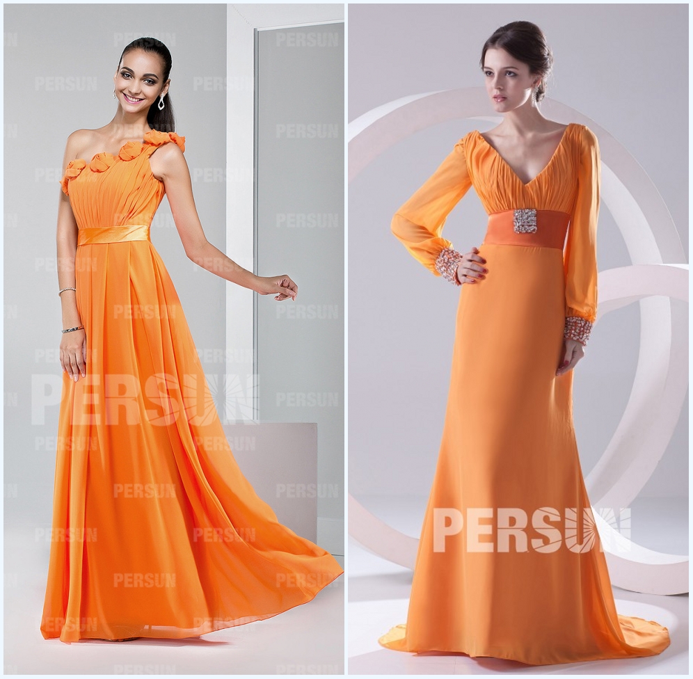 robe longue demoiselle d'honneur orange