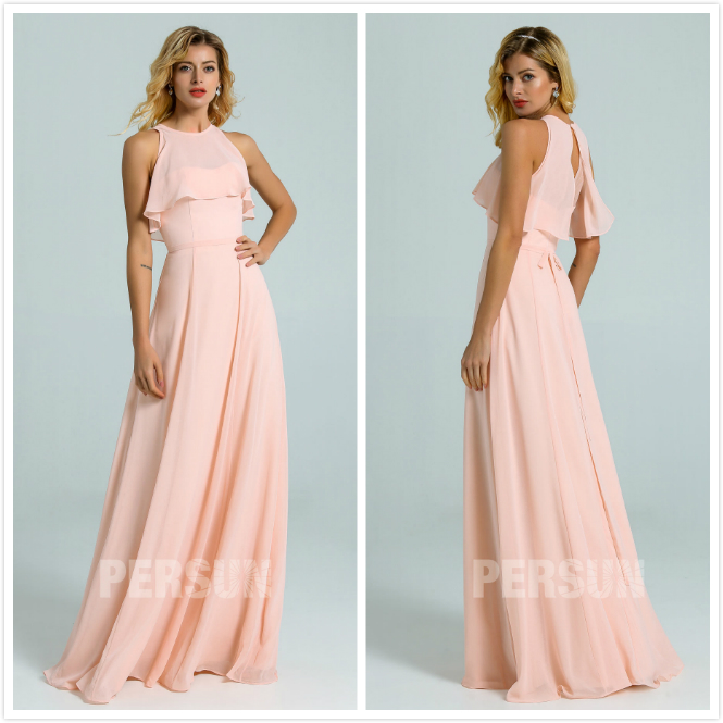 robe longue rose pastel à haut volants pour été