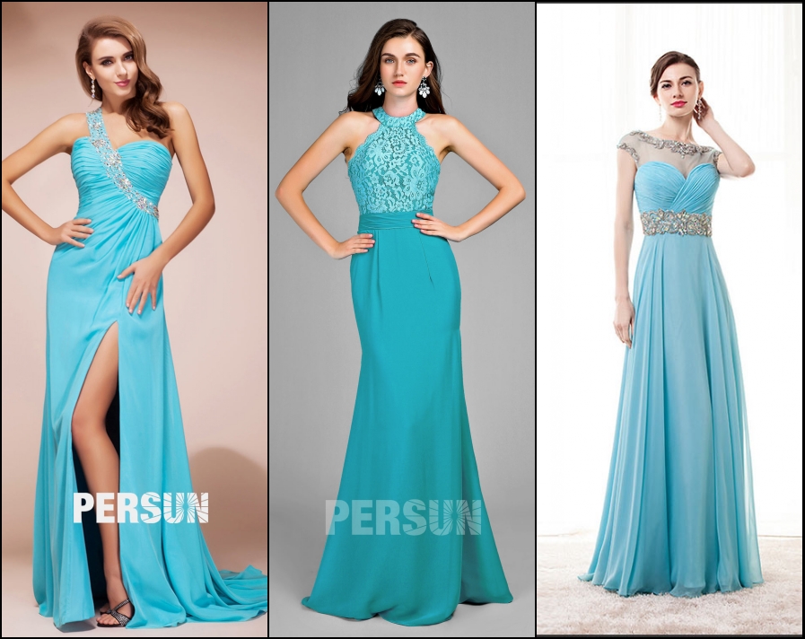 robe demoiselle d'honneur turquoise longue 