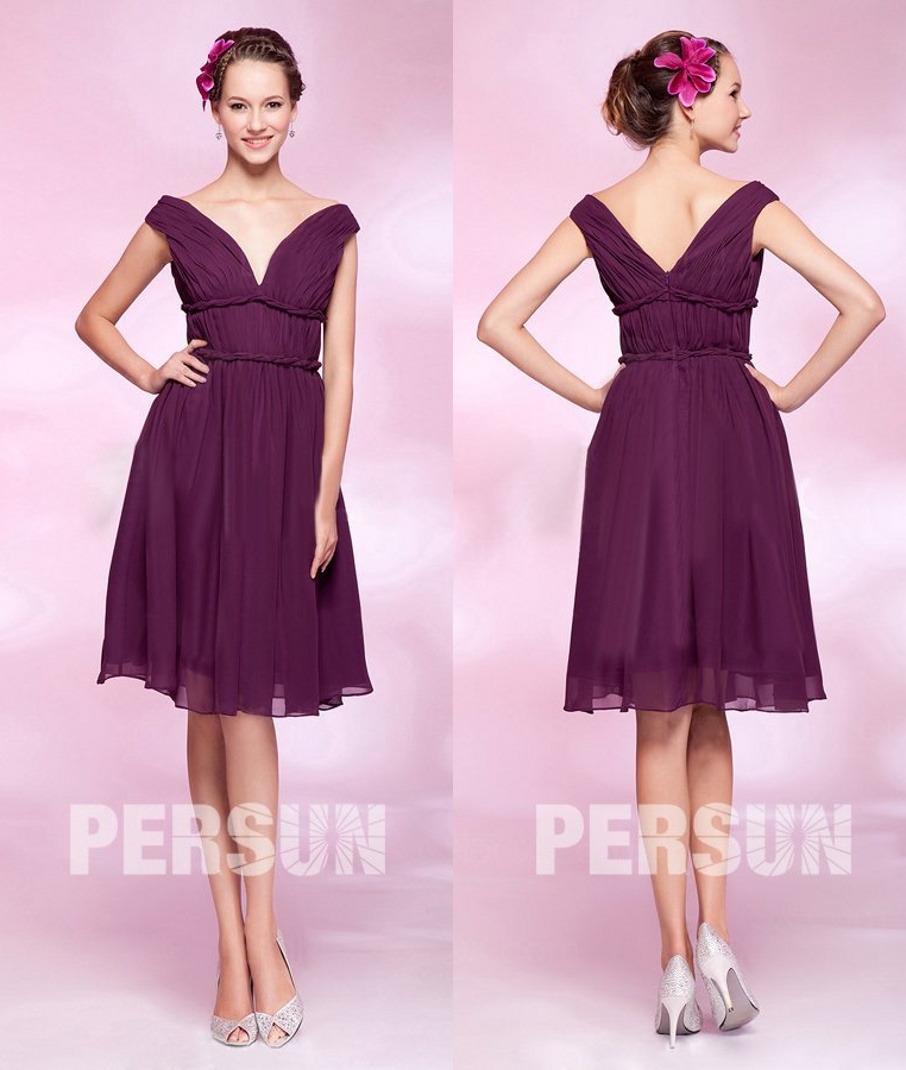 robe courte prune col v profond