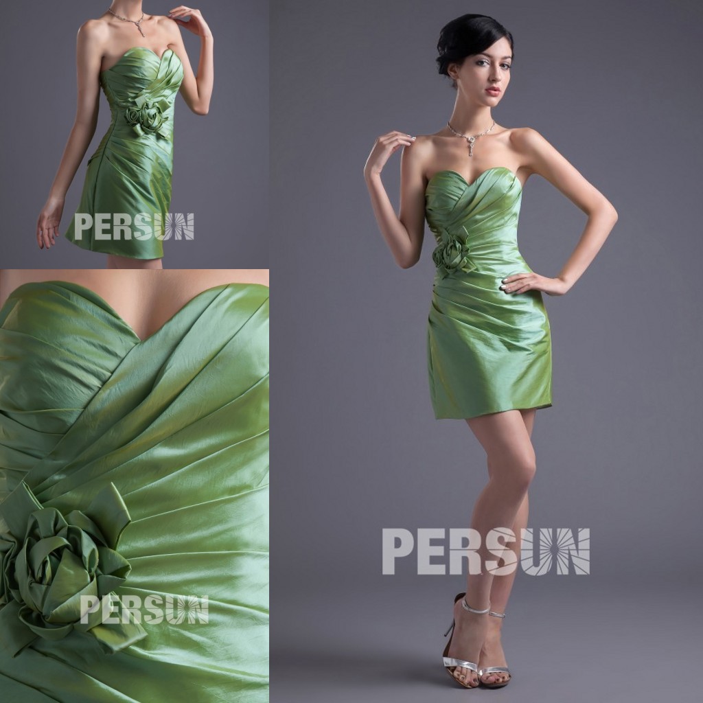 robe cocktail fourreau courte vert kaki taffetas bustier coeur 