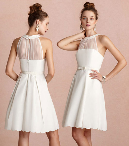 robe mariée courte blanche simple col halter illusion