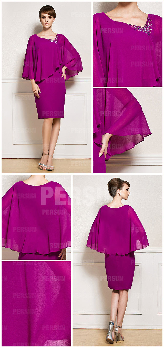 robe courte au genoux manche large en fuchsia